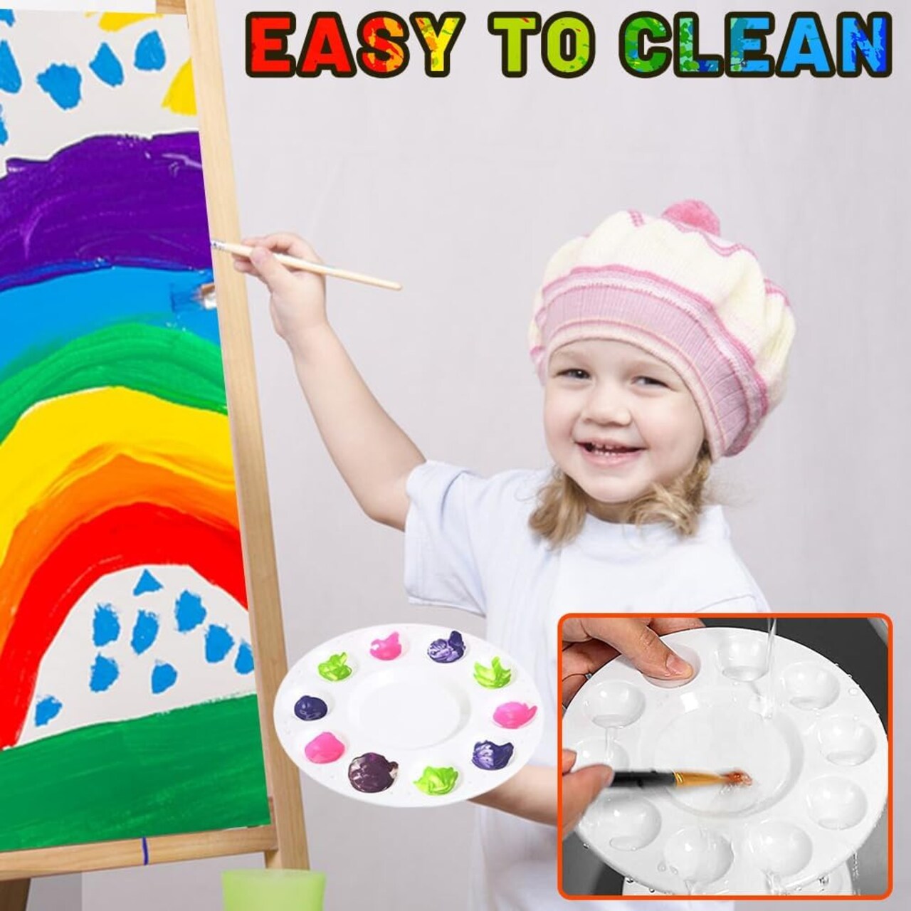 22pcs Art Paint Tray Palette Plastic Pallet for Kids or Pupils to Painting, DIY Craft,Play Party at Home, Kindergarten or School, White
